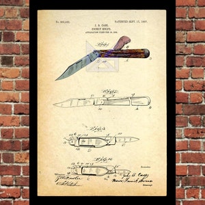 JD Case Lockback Knife Patent Print, Pocket Knife Wall Art, Knife Patent Poster
