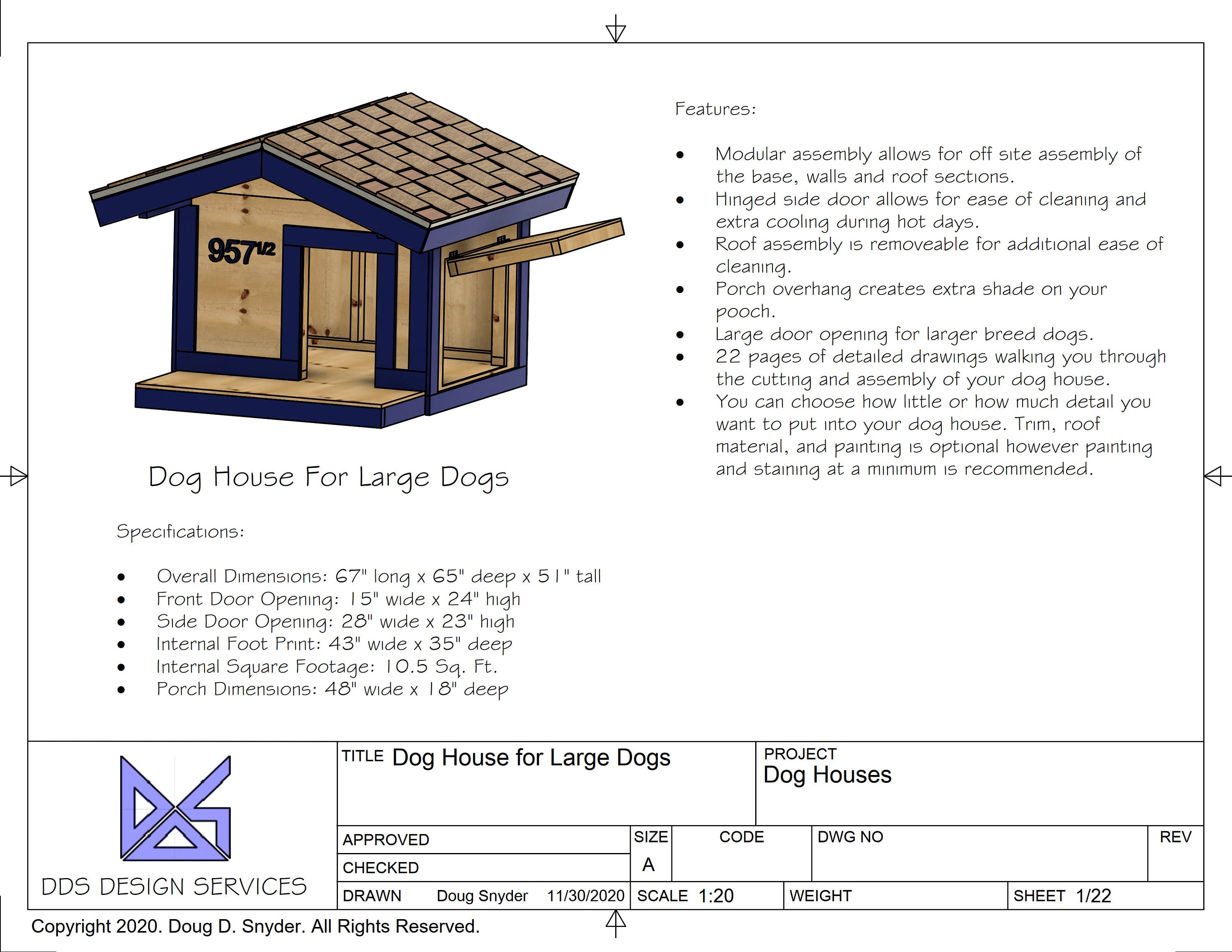 Dog House Plans With Porch for Large Breed Dogs Modular Etsy