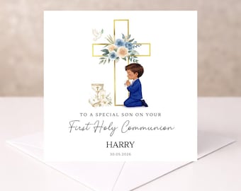 First Holy Communion Card | Personalised Communion Card Boy | Religious Card | Christening Keepsake | Holy Communion Gift Card