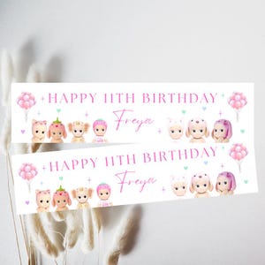 SONNY ANGEL, Sonny angel birthday banner, birthday theme, sonny’s Angels, kids birthday, birthday decor, strawberry head, girls theme, cat hat, personalised banner, birthday banner, cartoon, happy birthday, teenager, pre teen, teen daughter, birthday girl, for her, for daughter, teen, personalised, custom design, sonny angel figurines, angel, animal, anime, cute banner, balloons, sparkles, hearts, 11th birthday, officially a teenager, adult