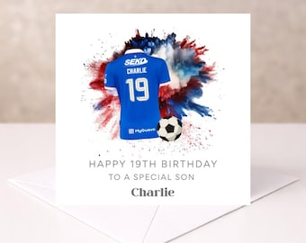 Personalised 19th Birthday Card for Son | Football Shirt Card | Custom Name & Age 19 | Soccer Birthday Card for Him | Sports Fan Gift