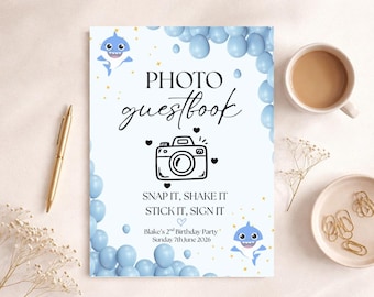 Happy 2nd Birthday | Baby Shark | Party Decor | Personalised A4 Print | Age 2 | Keepsake | Party Guestbook