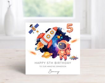 Personalised 5th Birthday Space theme Card for Son