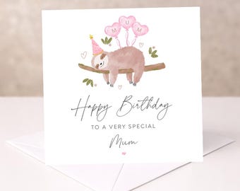 Sloth Birthday card for Mum | Personalised | For her