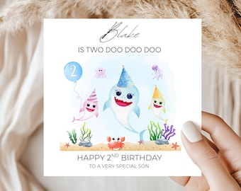 Baby Shark Happy Birthday Card l Party Decor l Personalised Name and Age