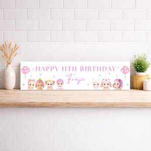 SONNY ANGEL, Sonny angel birthday banner, birthday theme, sonny’s Angels, kids birthday, birthday decor, strawberry head, girls theme, cat hat, personalised banner, birthday banner, cartoon, happy birthday, teenager, pre teen, teen daughter, birthday girl, for her, for daughter, teen, personalised, custom design, sonny angel figurines, angel, animal, anime, cute banner, balloons, sparkles, hearts, 11th birthday, officially a teenager, adult