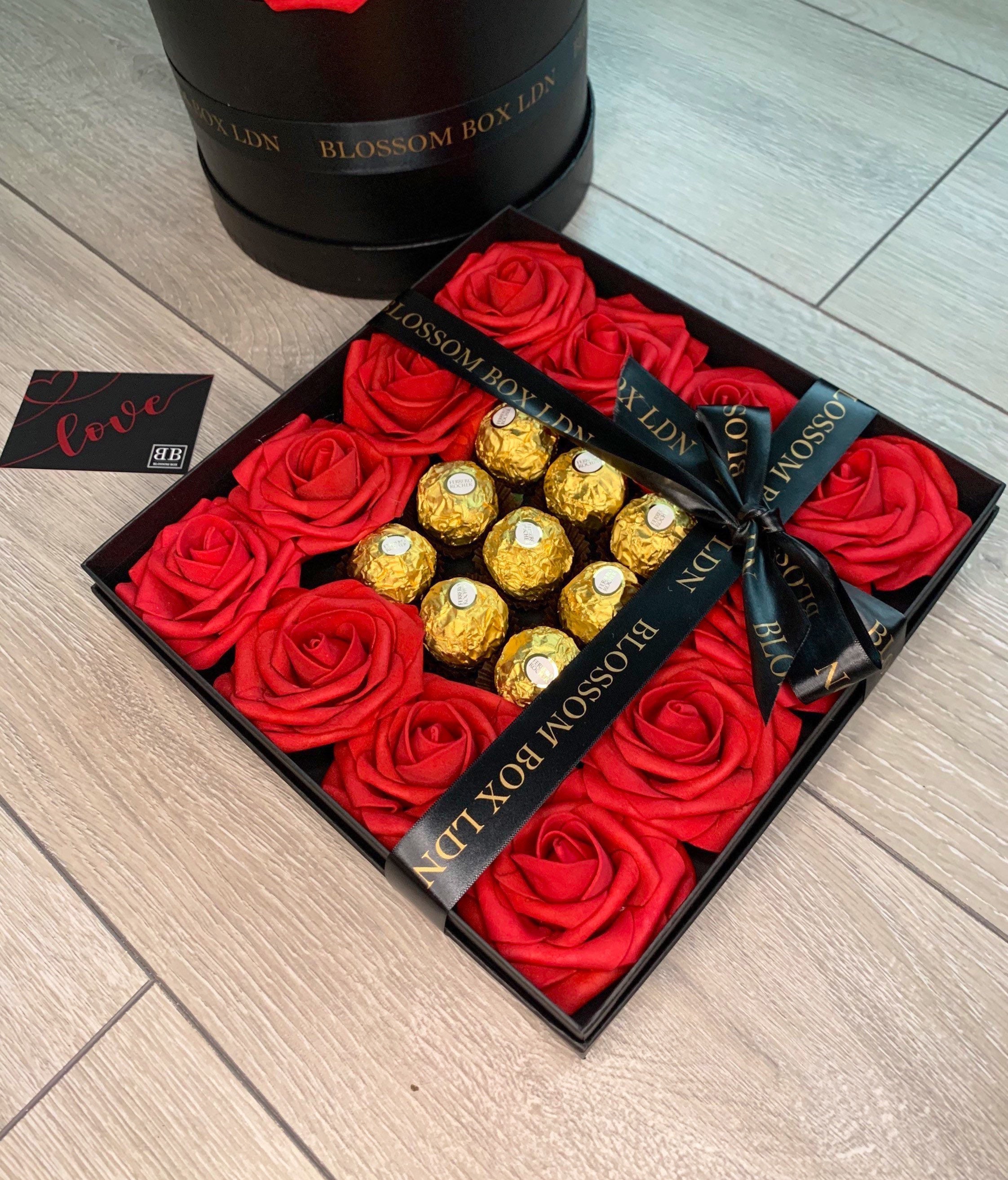 Luxury Chocolate Artificial Flower Gift Box Hatbox Flower Etsy