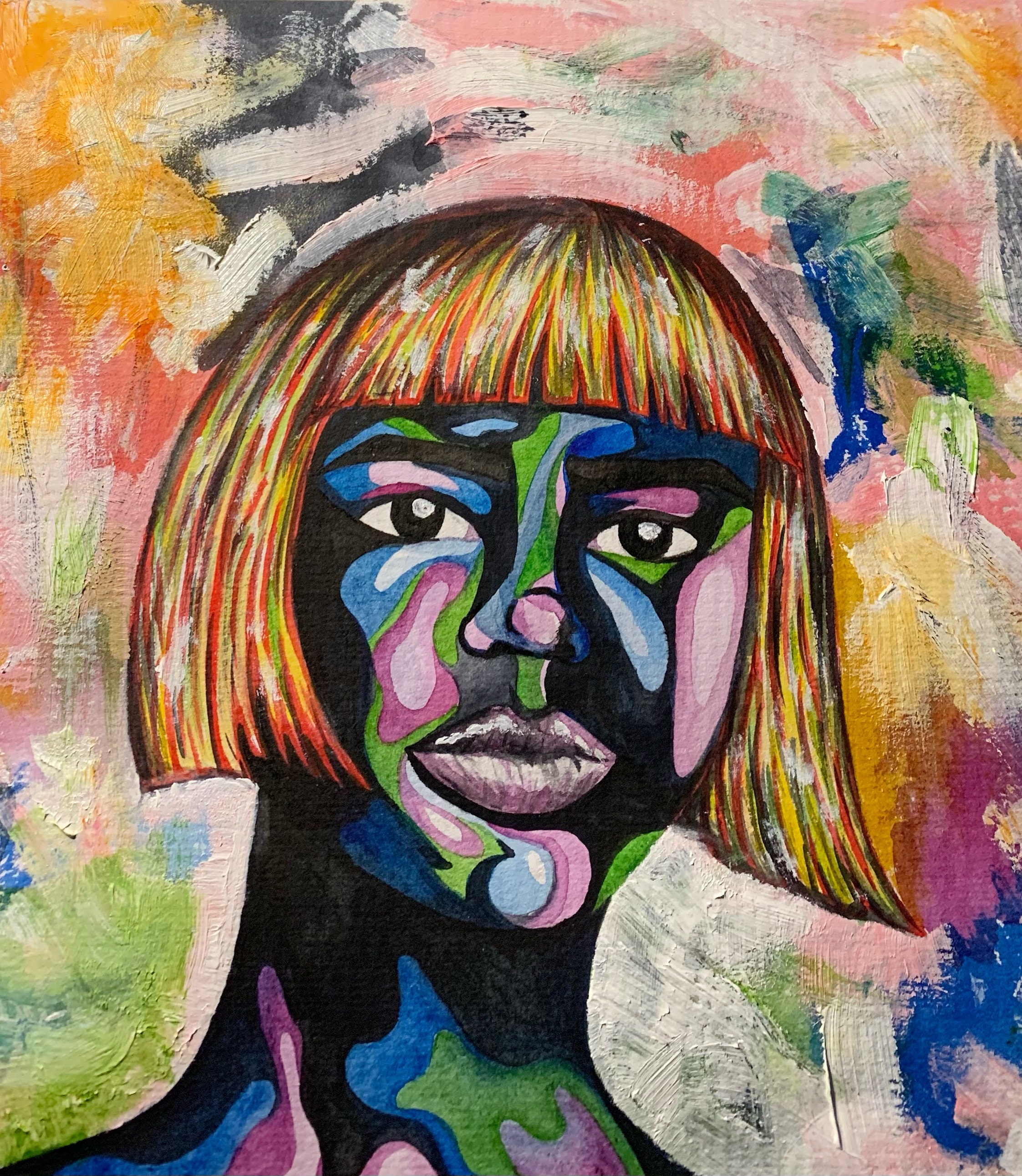 Colourful Contemporary Pop Art Watercolour/acrylic Print 30cmx30cm ...