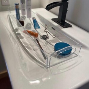 Clear Acrylic Makeup Organizer Tray, 24" Long Vanity Caddy with Handles image 17