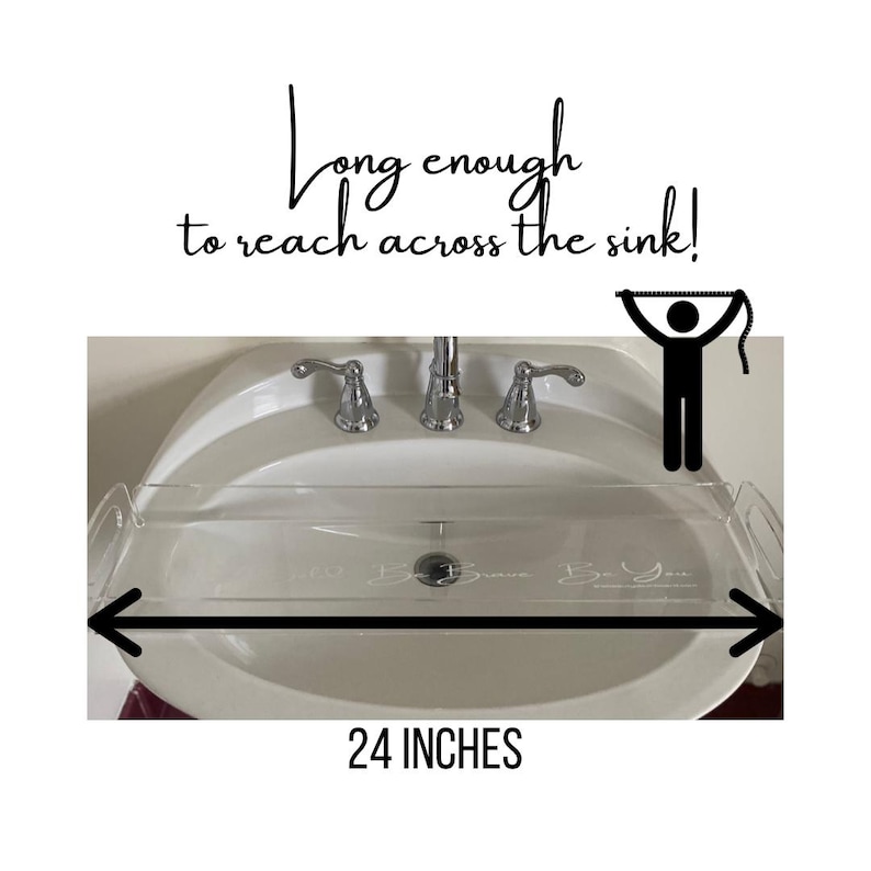 Clear Acrylic Makeup Organizer Tray, 24" Long Vanity Caddy with Handles image 15