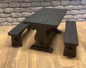24th Scale Miniature Trestle Table and Benches, Pentagram Dollhouse Furniture