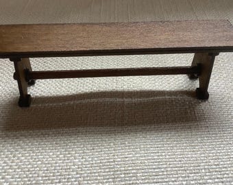 Miniature Tudor style wooden bench seats, 12th scale wooden dollhouse bench
