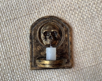 Dollhouse gothic style skull candle wall sconce, Miniature haunted house decor 12th scale