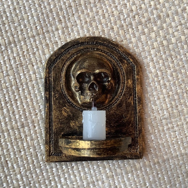 Dollhouse gothic style skull candle wall sconce, Miniature haunted house decor 12th scale