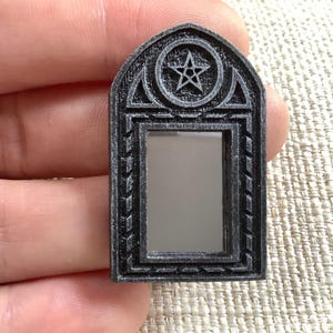 Doll house witches Miniature mirror, haunted house mirror, Miniature 24th scale pentagram looking glass