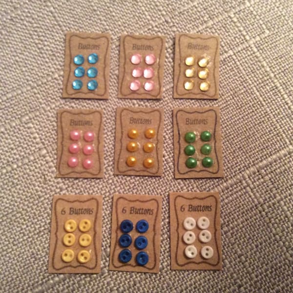 button display cards for dolls house, miniature sewing accessories , 1/12th scale sewing