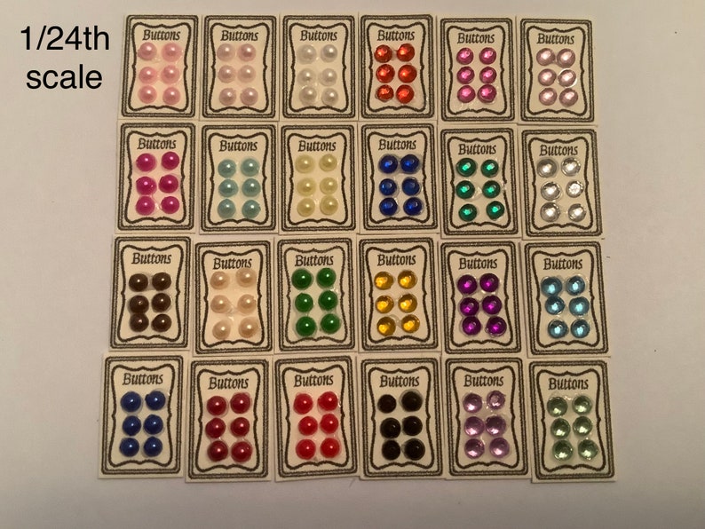 24th scale button display cards for dollhouse, miniature sewing accessories , 1/24th scale sewing image 1