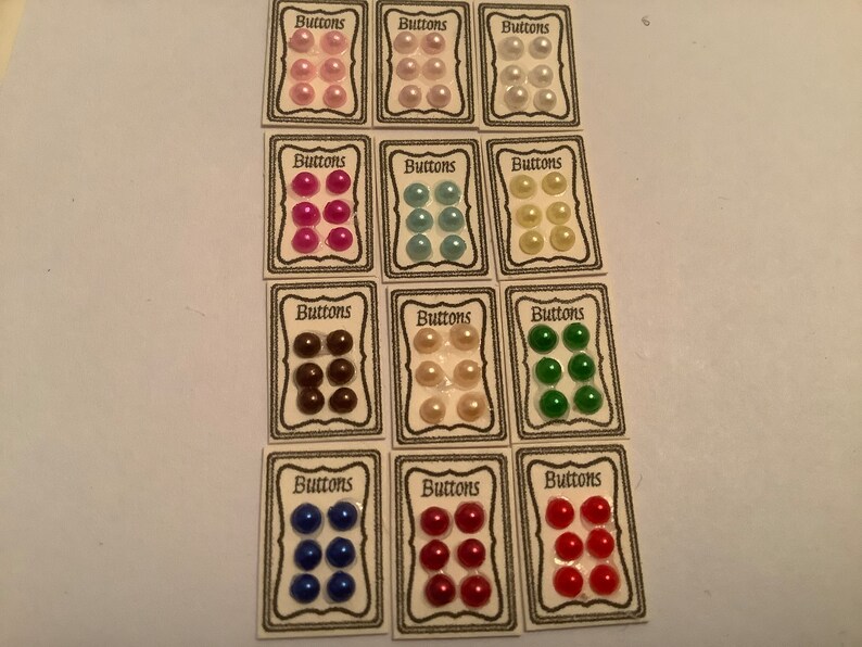 24th scale button display cards for dollhouse, miniature sewing accessories , 1/24th scale sewing Pearlescent buttons