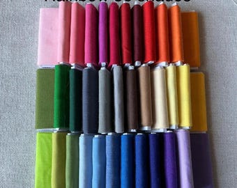 Rainbow pack 36 Miniature rolls of plain fabric for dolls house sewing room, miniature sewing fabrics, 3 dollhouse fabric bolts,