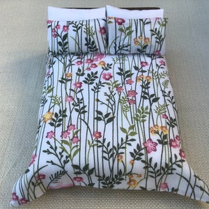 Miniature floral duvet, 1/12th scale bedding, pink floral print, bedroom accessories image 1