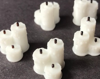 Miniature white candles, 12th scale dollhouse accessories.