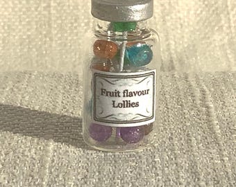 Dollhouse lollipops, miniature sweet shop, tiny jars of sweets.