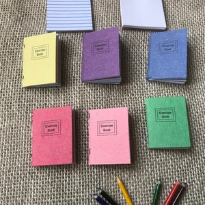 Miniature School books and pencils, stationery, 1/12th school books for dolls house. 6 books +  2 pads