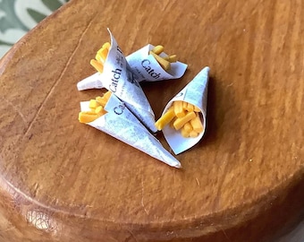 Dollhouse chips in newspaper, chip shop chips,  12th scale takeaway