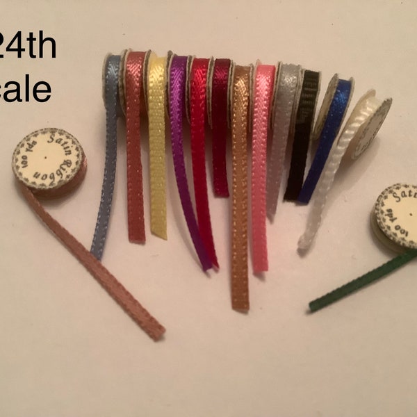 24th scale  rolls of ribbon for dolls house sewing room, miniature sewing accessories 1/24th scale