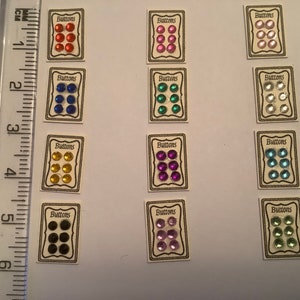 24th scale button display cards for dollhouse, miniature sewing accessories , 1/24th scale sewing image 4