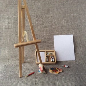 Miniature painting set, easel and artist oil paints,  1/12th art kit for dolls house.