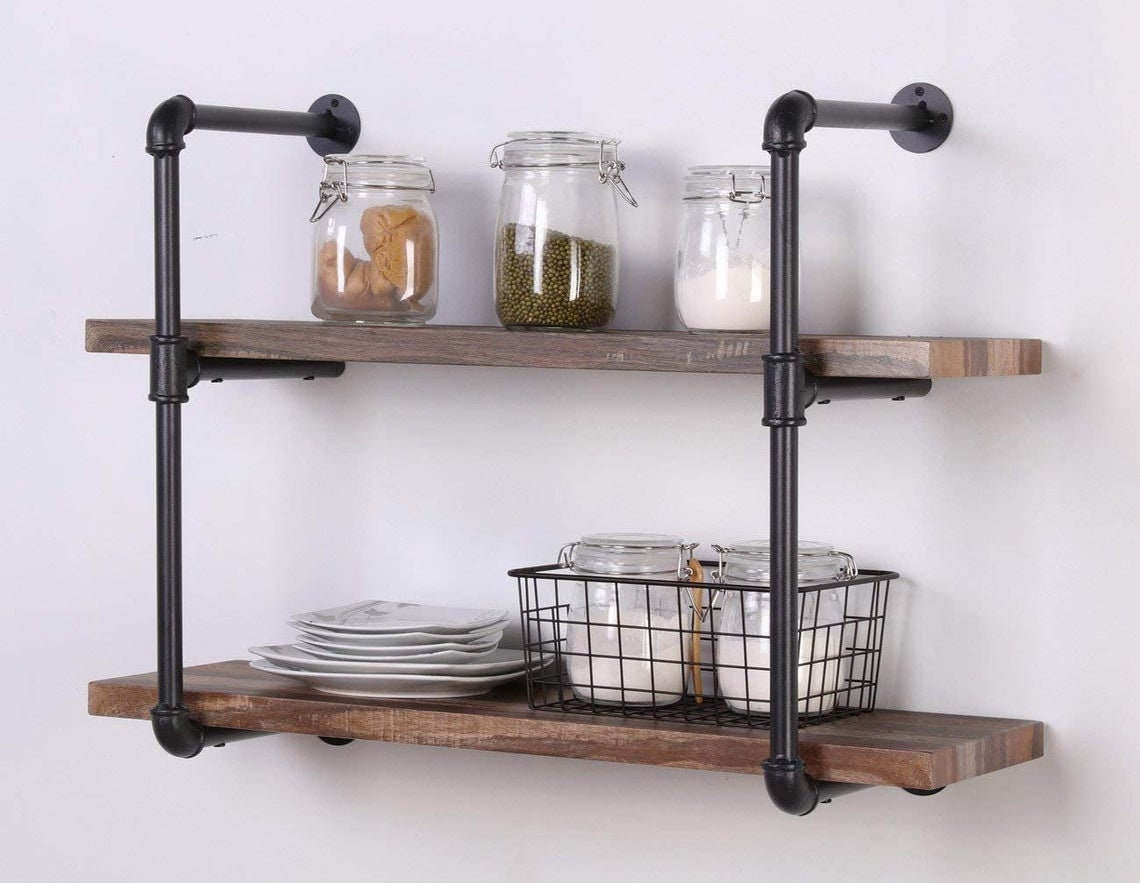 Industrial Pipe Shelf 2 Tier Pieces Wall Shelves Hanging Etsy