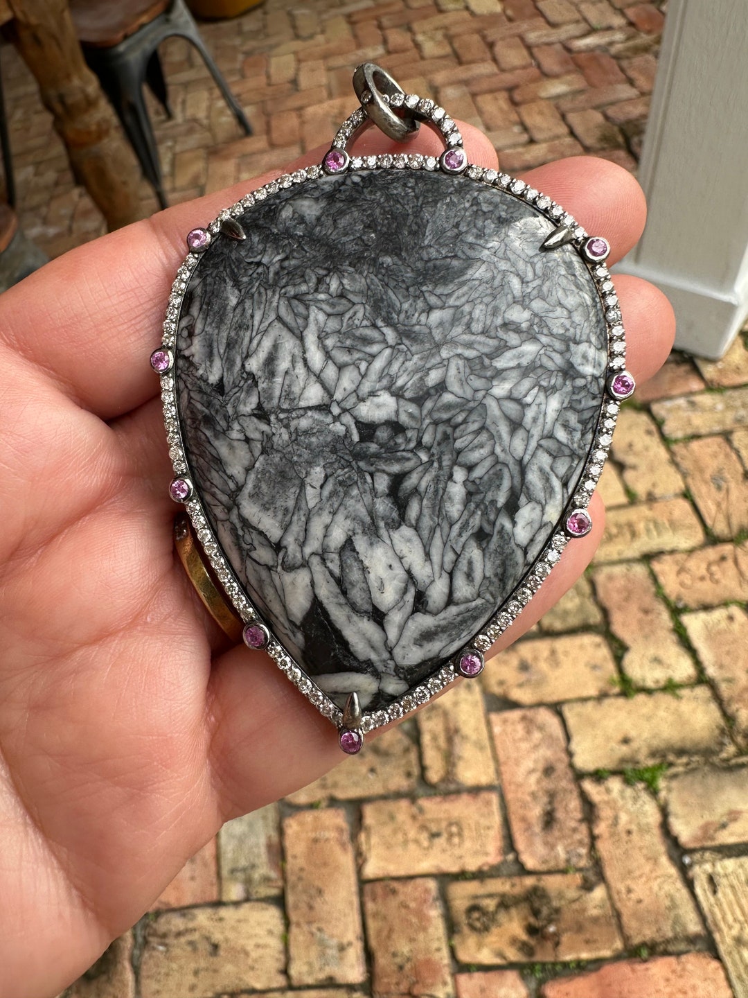 Pinolith Jasper With Pink Sapphires and Diamond Pendant - Etsy