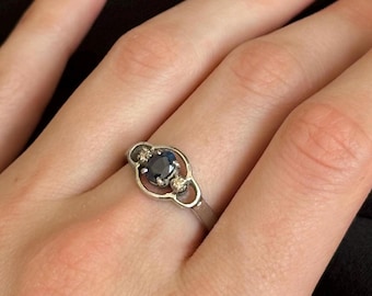 Anillo vintage de plata de ley con diamante y espinela azul, talla 6.75, anillo de piedras preciosas, anillo delicado y bonito, 3 g