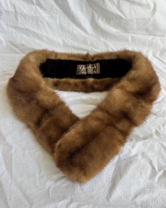 Vintage Mink Fur Collar Clip-On, Brown Fur Scarf or Stole, Velvet Lining, 1940s 1950s Midcentury Fur
