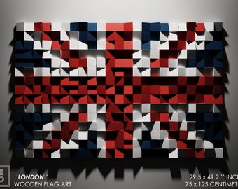 UK Flag 3D Wall Art, United Kingdom Flag Mosaic Art, England Flag Sound Diffuser, Britain Wooden Mosaic Wall Decor, Flag Wall Art Painting