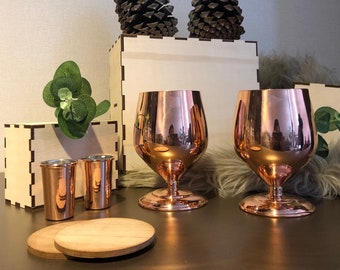 Personalization Copper Wine Glasses Set, Copper Anniversary Gift for, 7th Anniversary Gift, Custom Initials Wine Gift, Monogram Copper Wine