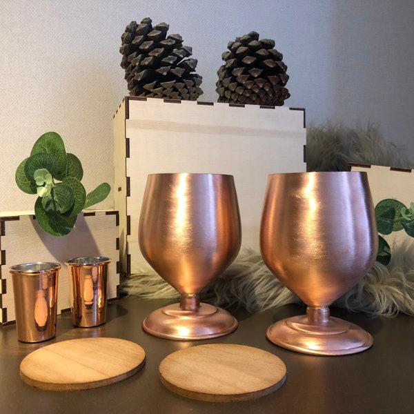 Personalization Copper Wine Glasses Set, Copper Anniversary Gift for, 7th Anniversary Gift, Custom Initials Wine Gift, Monogram Copper Wine