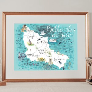 Wandposter Mixed-Media-Aquarellmalerei und Collage Karte „Schöne Insel am Meer“