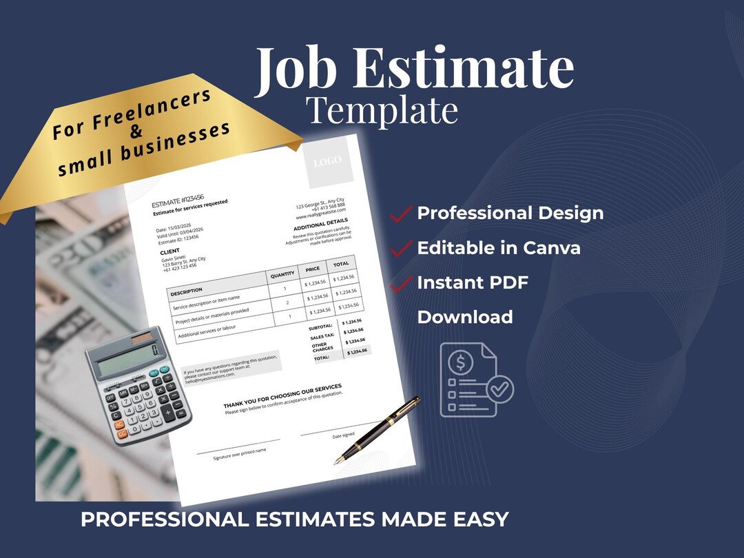 Job Estimate Template | Service Quote Form | A4 US Letter Printable PDF ...
