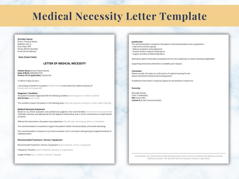 Medical Necessity Letter Template | Editable Canva PDF (digital
