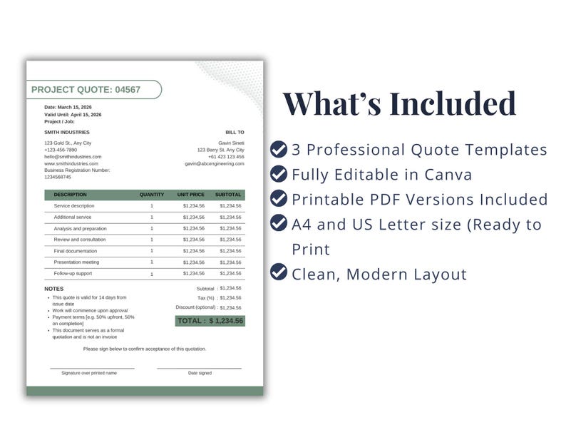 Job Estimate Template Canva Editable | Service Quote Form (printable ...