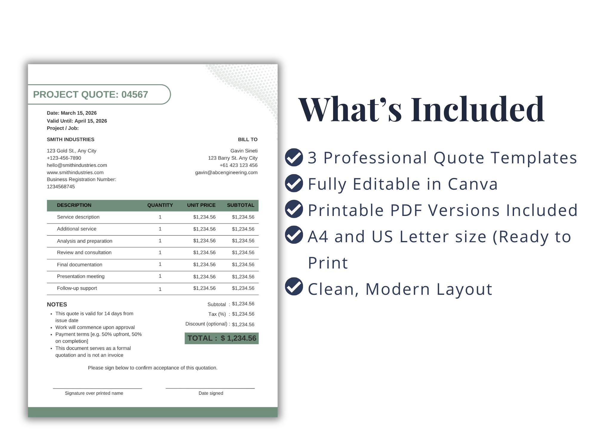 Job Estimate Template Canva Editable | Service Quote Form (printable ...