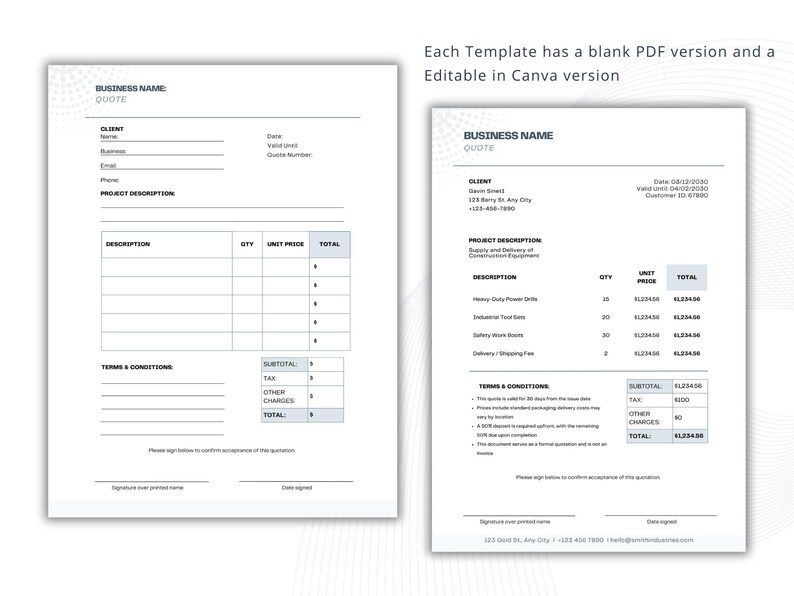 Job Estimate Template Canva Editable | Service Quote Form (printable ...
