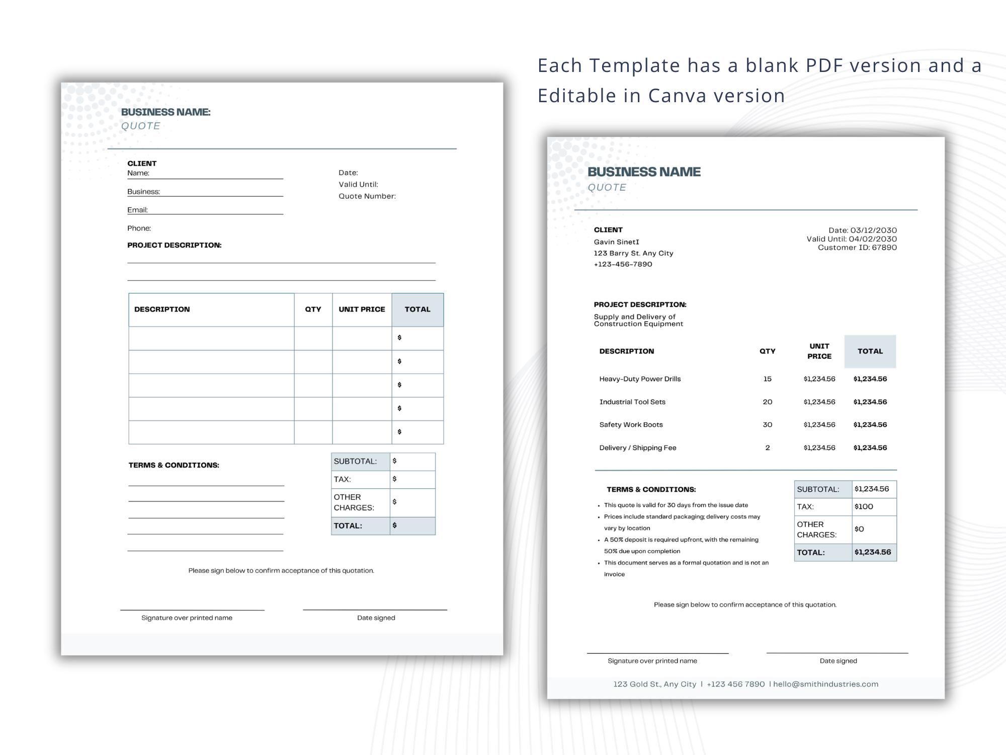 Job Estimate Template Canva Editable | Service Quote Form (printable ...