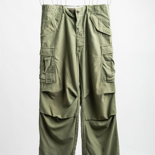 Vintage 70s US Army M65 Cargo Pantalones 1970s Auténtico Descolorido Oliva Verde OG107 Pantalones - Tamaño W34 L29