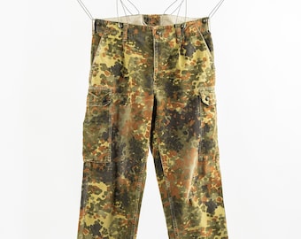 Vintage 90s Ejército Alemán Militar Flecktarn Camuflaje Cargo Pantalones / Tamaño 32x26 / Excedente del Ejército