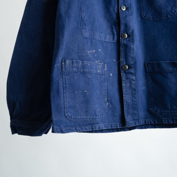 Vintage French Workwear Chore Jacket Blue Cotton … - image 5