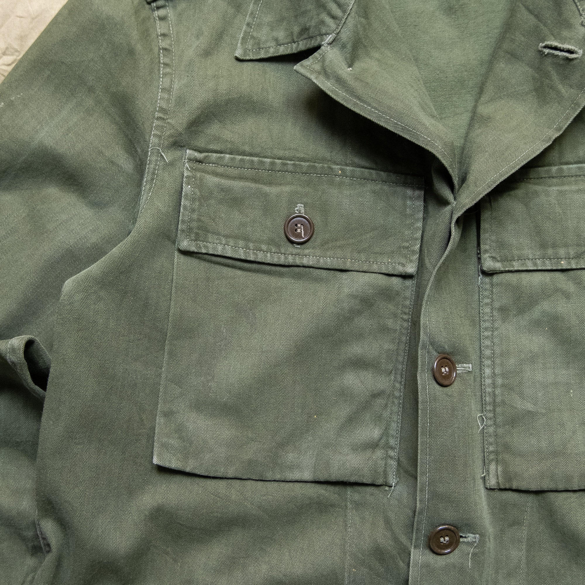 Vintage 60s Dutch Army Military Faded Olive Green HBT Cotton Jacket ...
