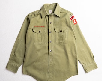 Autentica camicia a maniche lunghe in twill di cotone US Boy Scouts vintage anni '50 anni '50 / taglia piccola (38" petto)